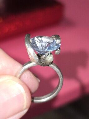 Sterling Silver Size 6 Large  Pale Blue Crystal Fluorite Solitaire Ring